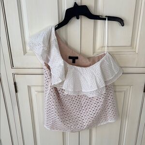 J.Crew White and Pink One-Shoulder Top